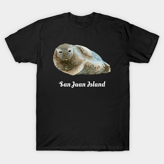 San Juan Island WA Cute Harbor Seal Ocean Watercolor Sea Animal T-Shirt by twizzler3b